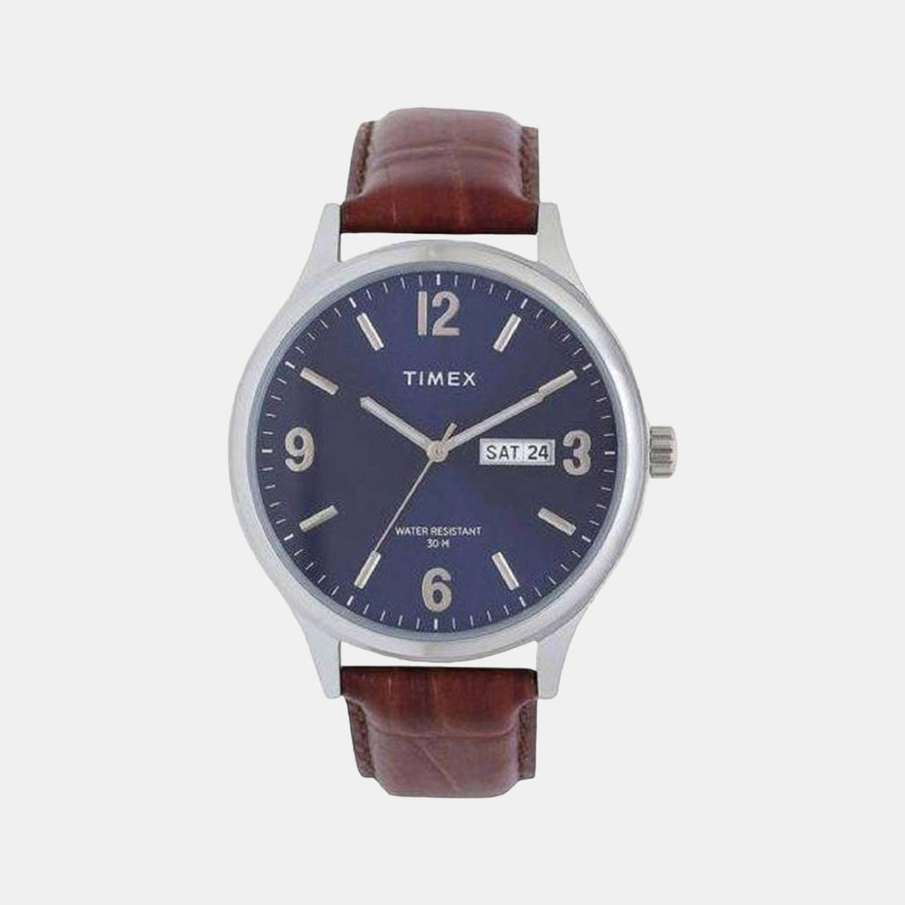 Timex TWEG18400 Men’s Blue Dial Brown Leather Analog Quartz Watch