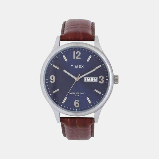 Timex TWEG18400 Men’s Blue Dial Brown Leather Analog Quartz Watch