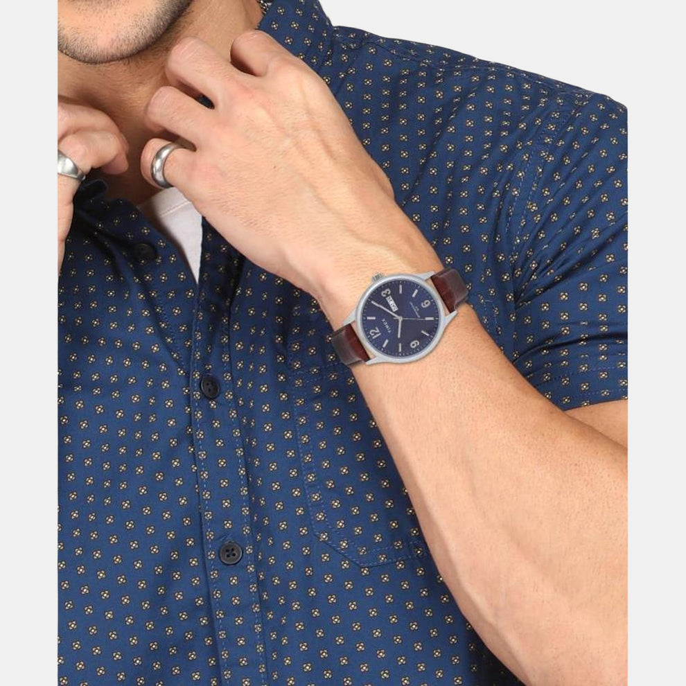 Timex TWEG18400 Men’s Blue Dial Brown Leather Analog Quartz Watch