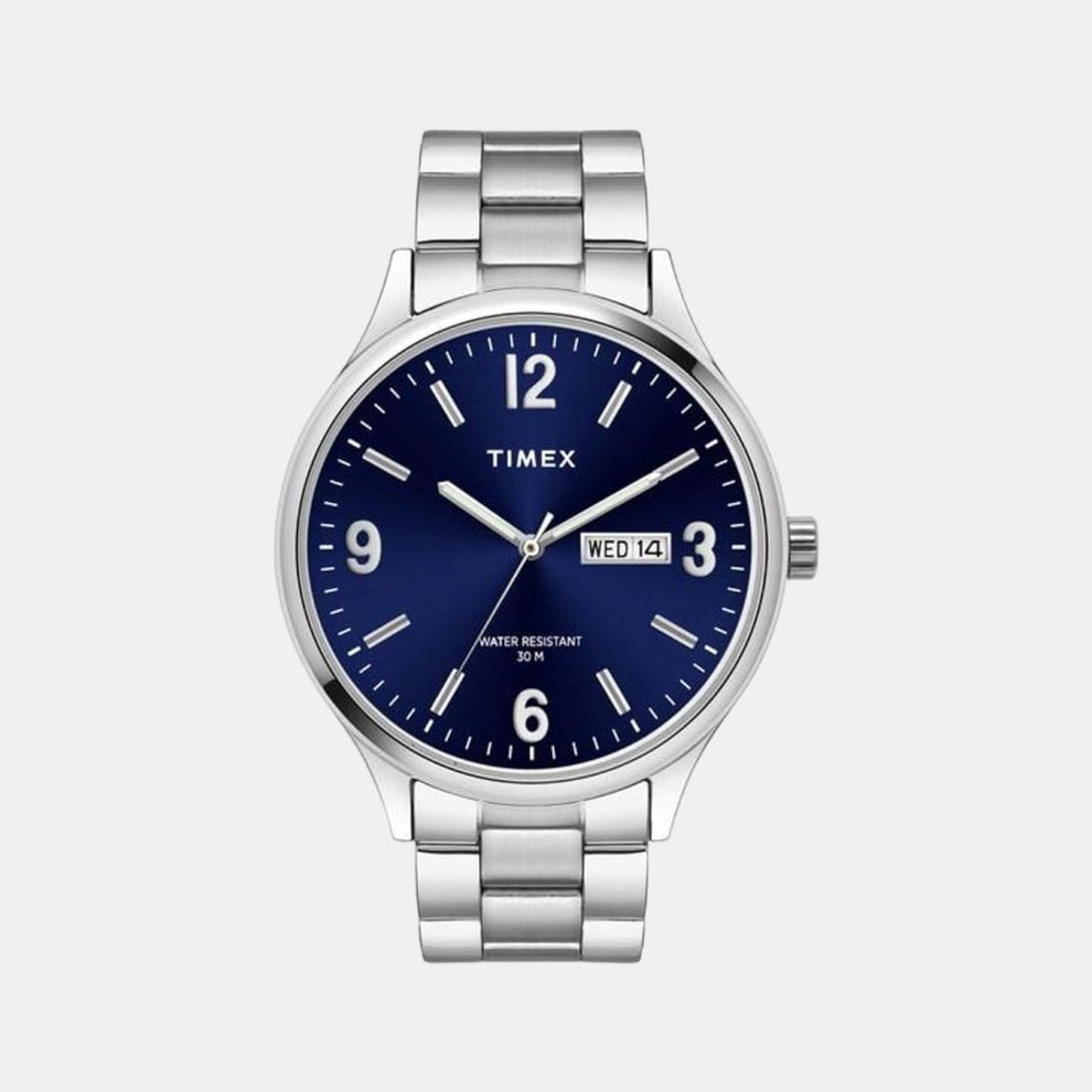 Timex TWEG18420 Mens Blue Dial Quartz Analog Watch Stainless Steel Bracelet Round Watch