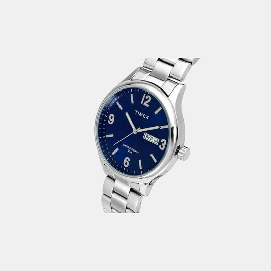 Timex TWEG18420 Mens Blue Dial Quartz Analog Watch Stainless Steel Bracelet Round Watch