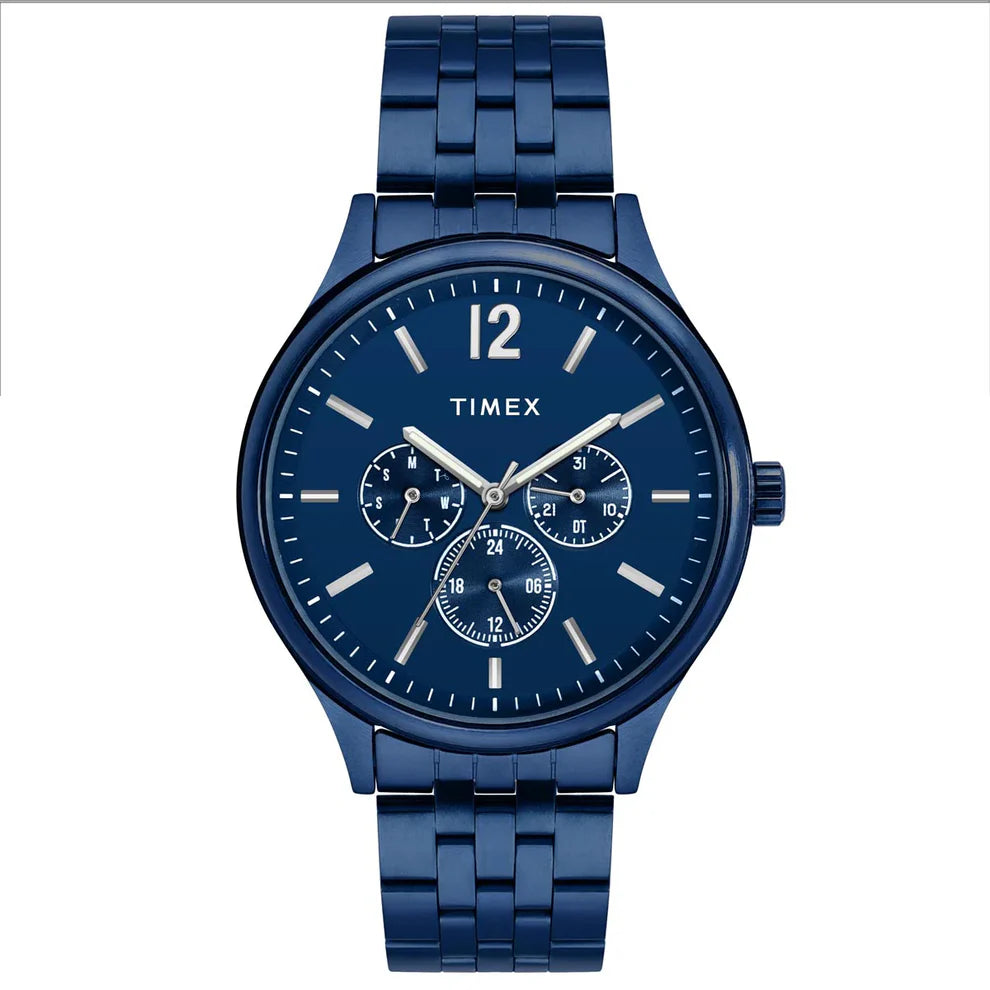 Timex TWEG18437 Men’s Blue Dial Quartz Analog Watch with Stainless Steel Strap