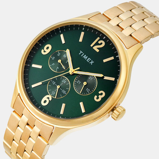 Timex TWEG18440 Men’s Green Dial Analog Watch with Gold-Tone Brass Case