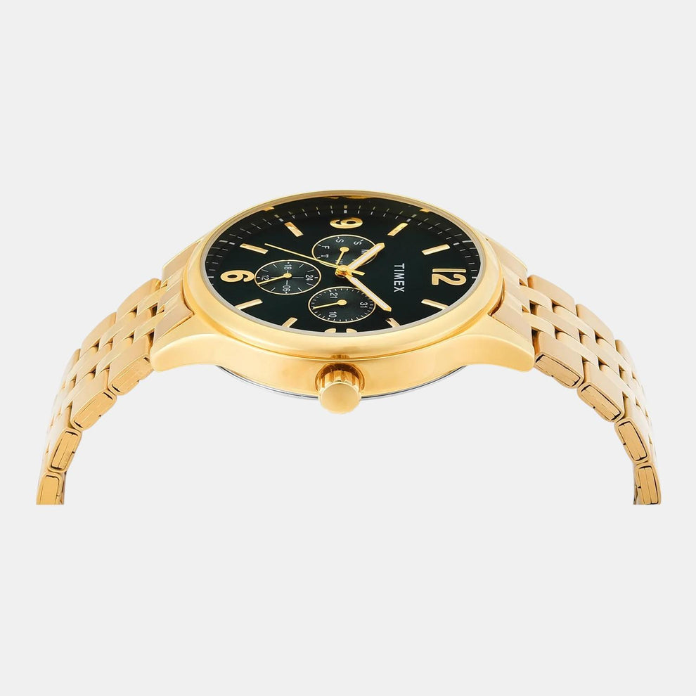 Timex TWEG18440 Men’s Green Dial Analog Watch with Gold-Tone Brass Case