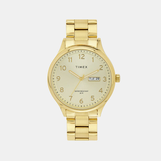 Timex TWEG18442 Gold Dial Round Case Analog Men Watch – Stainless Steel Bracelet, Quartz Movement