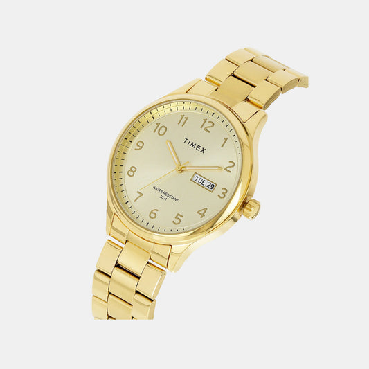 Timex TWEG18442 Gold Dial Round Case Analog Men Watch – Stainless Steel Bracelet, Quartz Movement