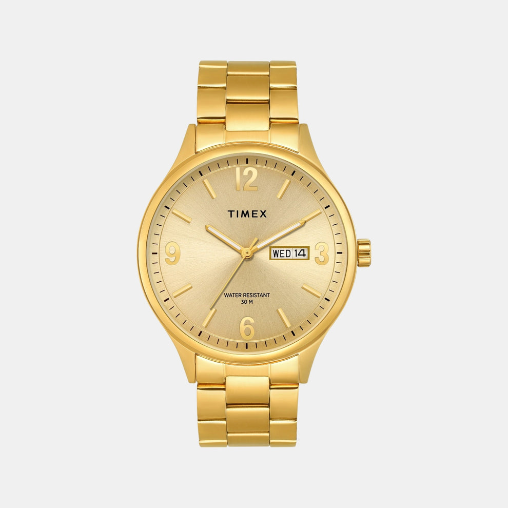 Timex TWEG18444 Men’s Champagne Dial Analog Watch with Gold Stainless Steel Strap
