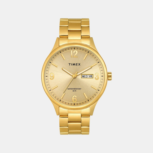 Timex TWEG18444 Men’s Champagne Dial Analog Watch with Gold Stainless Steel Strap