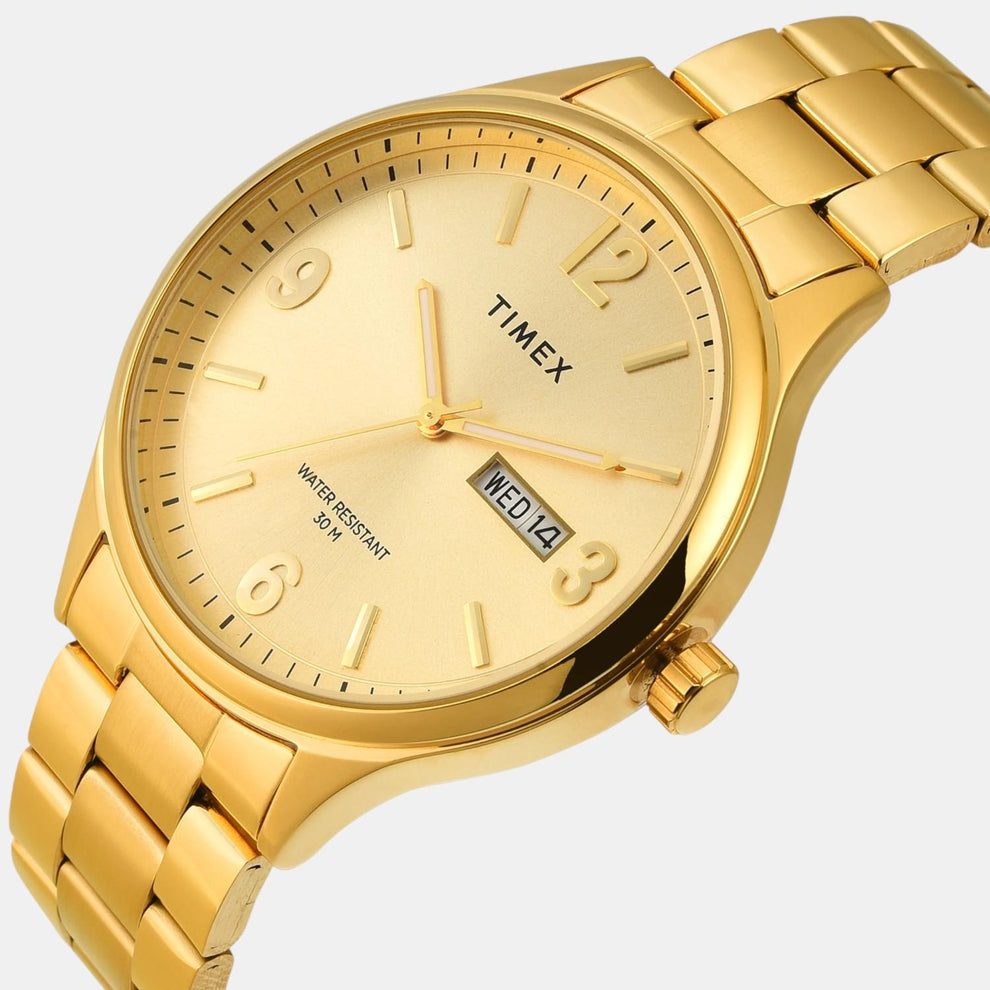 Timex TWEG18444 Men’s Champagne Dial Analog Watch with Gold Stainless Steel Strap