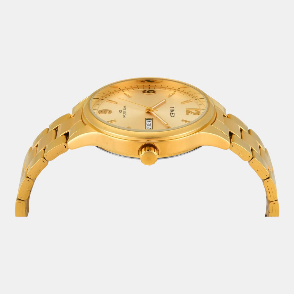 Timex TWEG18444 Men’s Champagne Dial Analog Watch with Gold Stainless Steel Strap