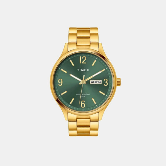 Timex TWEG18445 Men’s Green Dial Analog Watch with Stainless Steel Strap