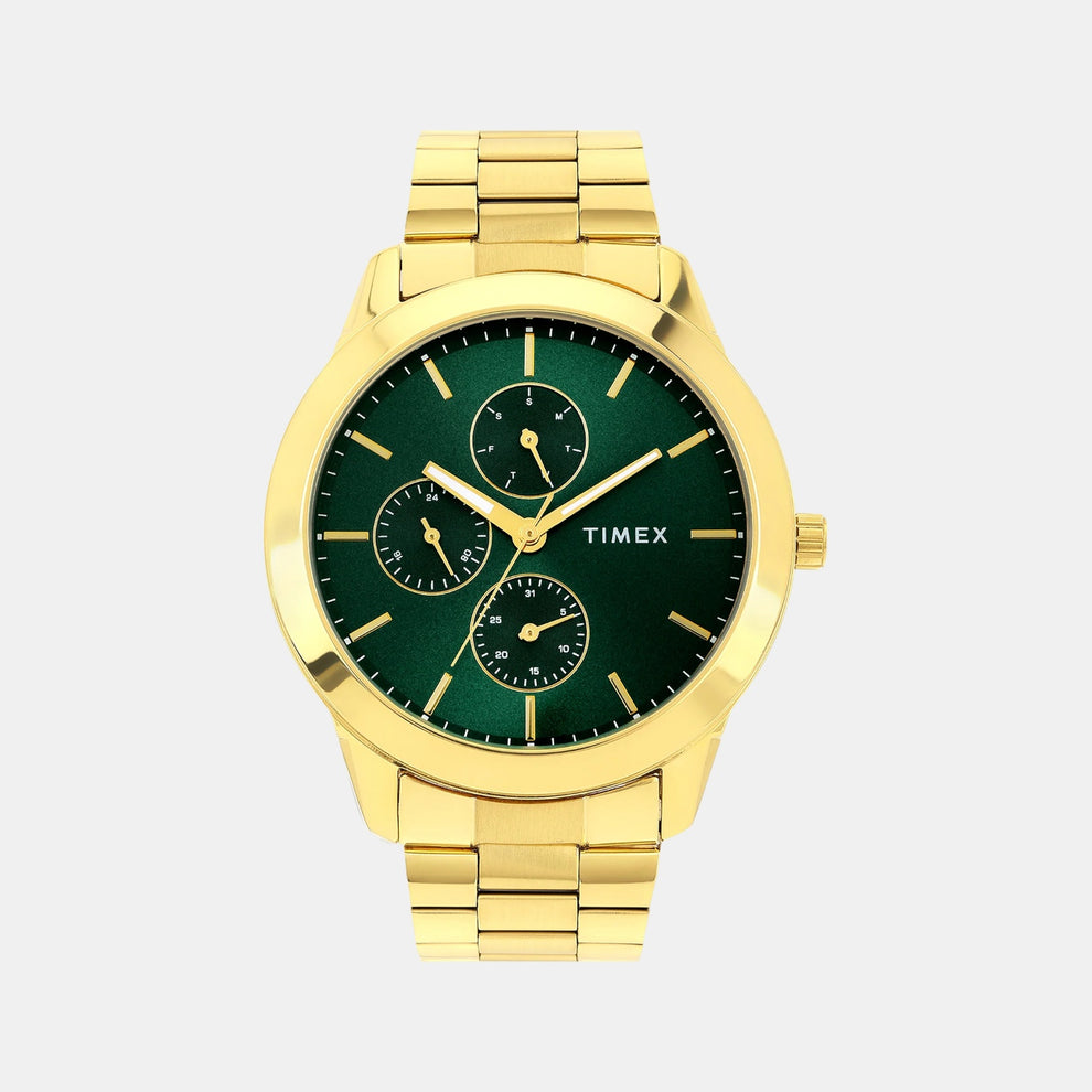 Timex TWEG18522 Men’s Green Dial Analog Watch with Gold Stainless Steel Strap