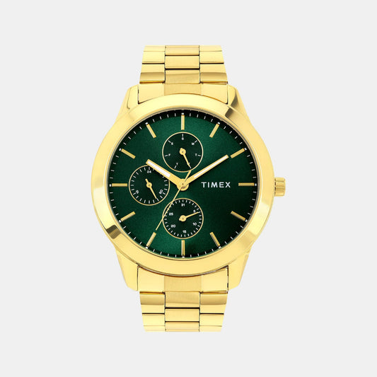 Timex TWEG18522 Men’s Green Dial Analog Watch with Gold Stainless Steel Strap