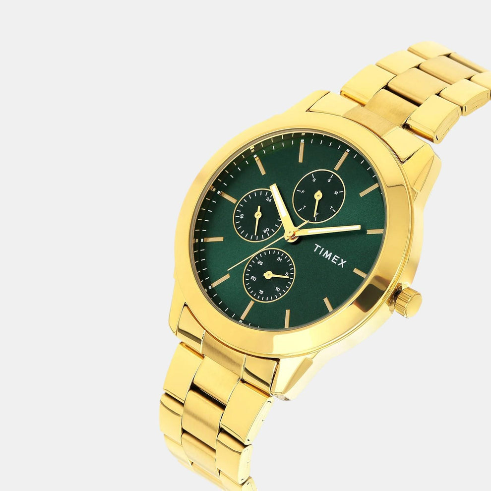 Timex TWEG18522 Men’s Green Dial Analog Watch with Gold Stainless Steel Strap