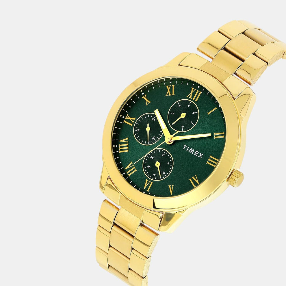 Timex TWEG18527 Men’s Green Dial Analog Watch with Stainless Steel Strap