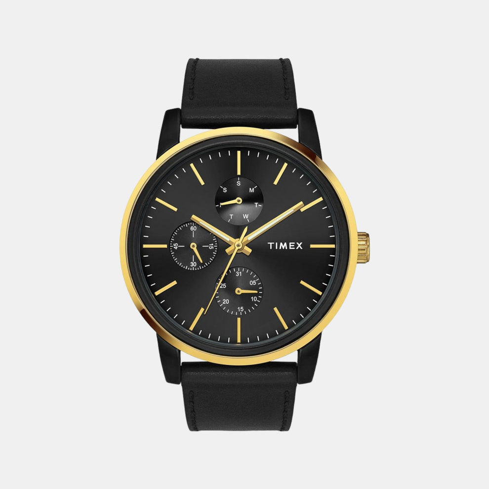 Timex TWEG18902 Men Black Dial Chronograph Leather Watch 44mm | Quartz Analog Stylish