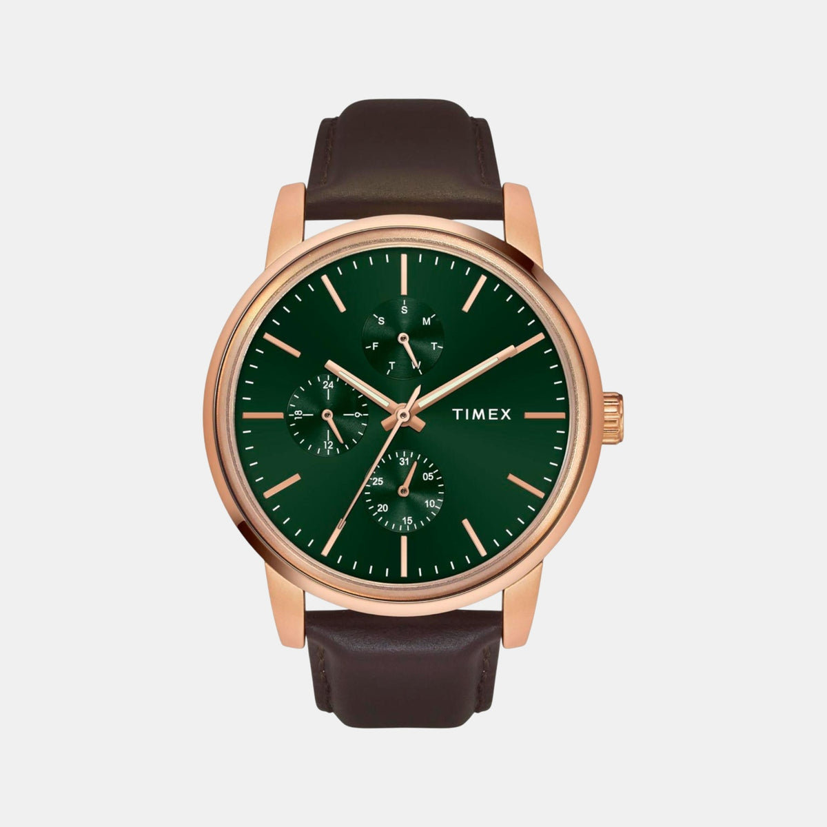 Timex TWEG18905 Green Dial Brown Leather Strap Analog Men Watch – Round Case, Quartz Movement