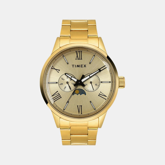 Timex TWEG19945 Gold Dial Round Case Analog Men Watch – Stainless Steel Bracelet, Quartz Movement