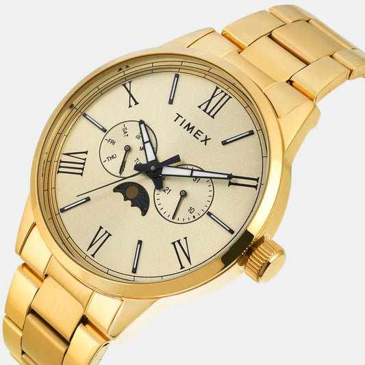 Timex TWEG19945 Gold Dial Round Case Analog Men Watch – Stainless Steel Bracelet, Quartz Movement