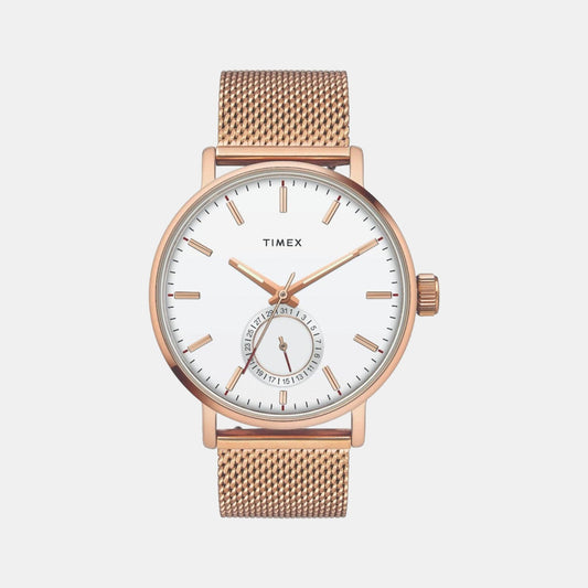 Timex TWEG20002 Men Analog Quartz White Dial Watch with Rose Gold Stainless Steel Mesh Strap