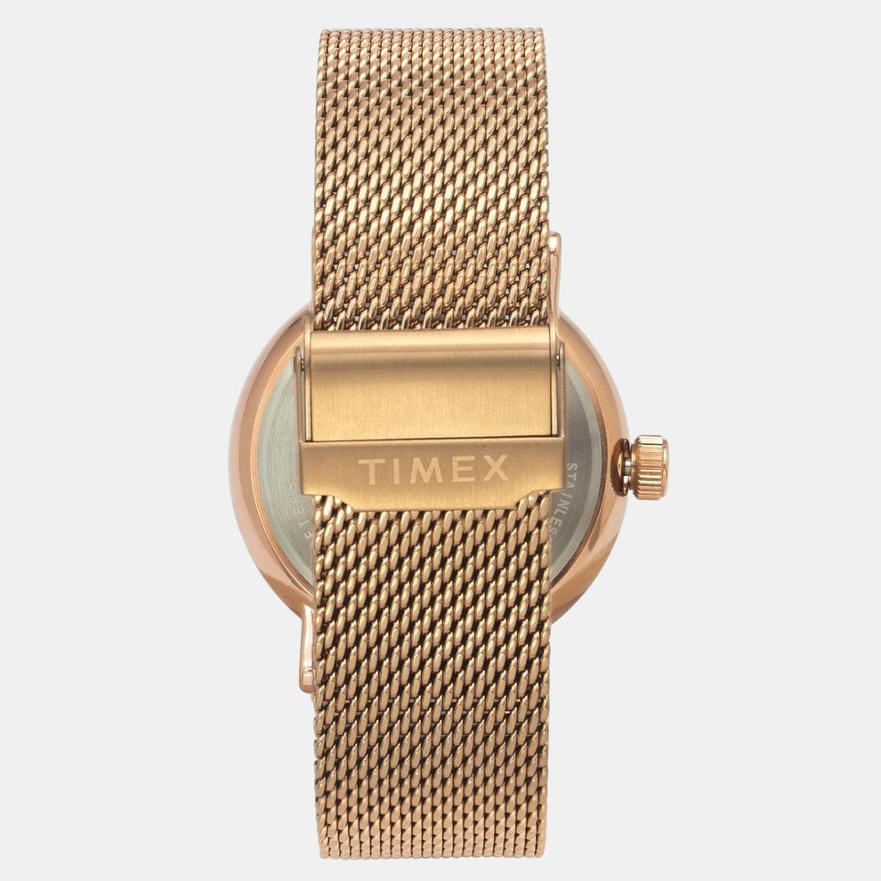 Timex TWEG20002 Men Analog Quartz White Dial Watch with Rose Gold Stainless Steel Mesh Strap