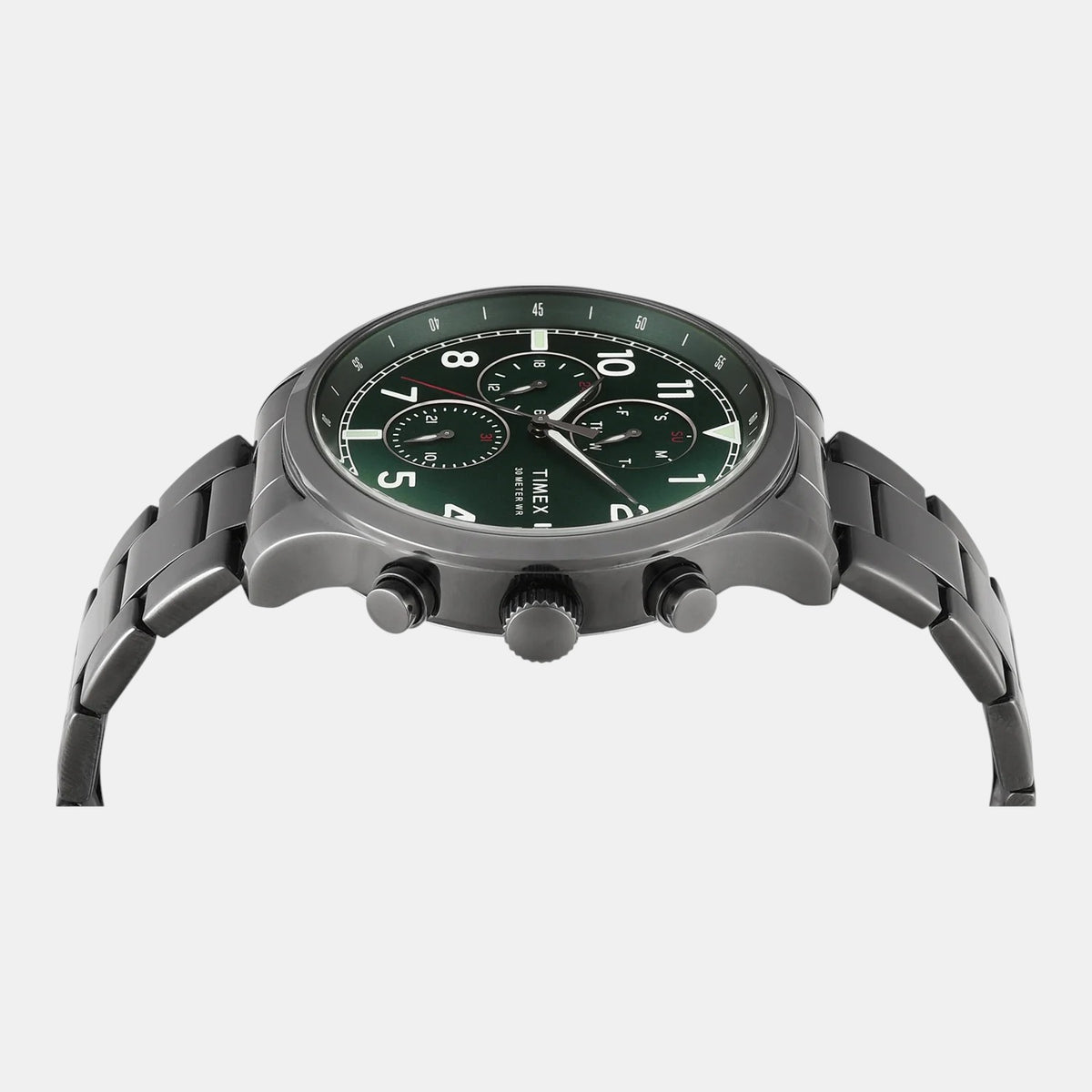 Timex TWEG23903 Green Dial Round Case Analog Men Watch – Gunmetal Stainless Steel Bracelet, Quartz Movement