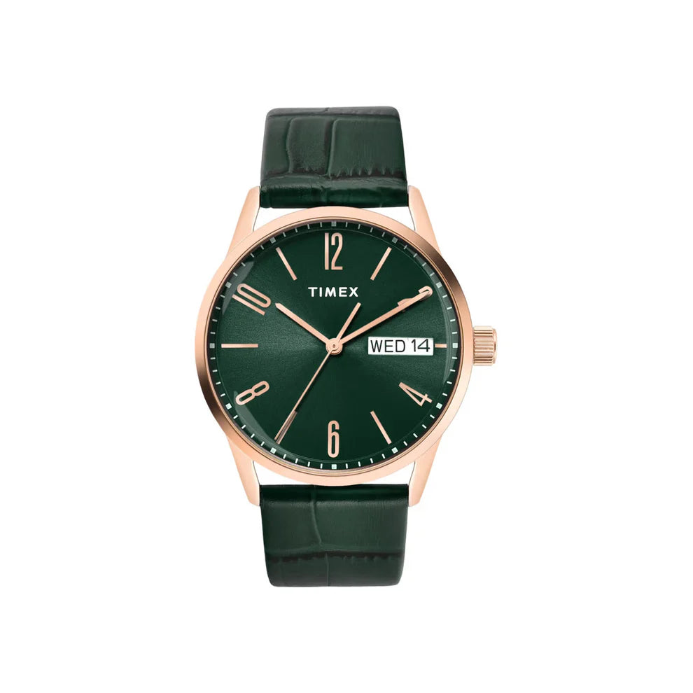Timex TWEG25509 Men’s Green Dial Quartz Analog Round Leather Strap Watch