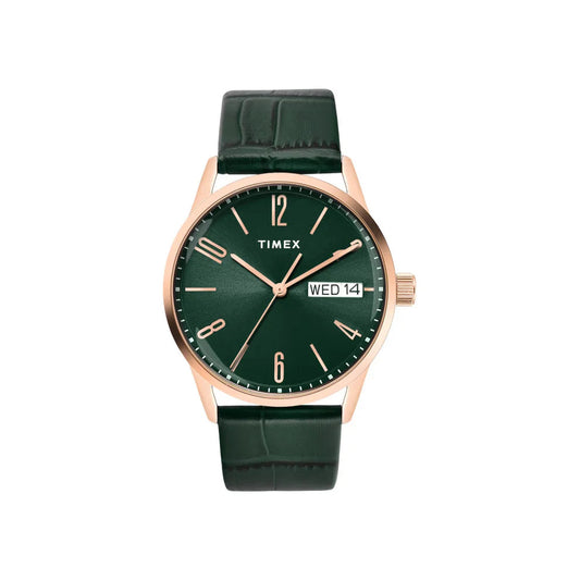 Timex TWEG25509 Men’s Green Dial Quartz Analog Round Leather Strap Watch