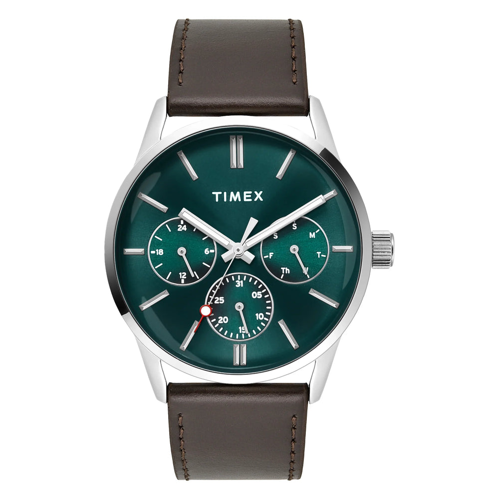 Timex TWEG25513 Trendline Quartz Multifunction Teal Dial Brown Leather Strap Men's Watch