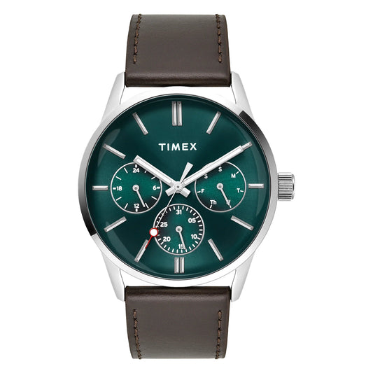 Timex TWEG25513 Trendline Quartz Multifunction Teal Dial Brown Leather Strap Men's Watch