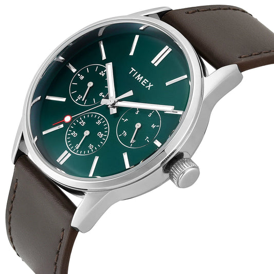 Timex TWEG25513 Trendline Quartz Multifunction Teal Dial Brown Leather Strap Men's Watch