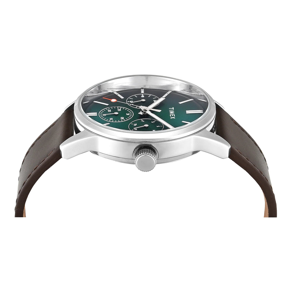 Timex TWEG25513 Trendline Quartz Multifunction Teal Dial Brown Leather Strap Men's Watch
