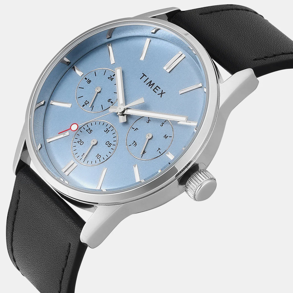 Timex TWEG25514 Trendline Quartz Multifunction Blue Dial Black Leather Strap Men's Watch
