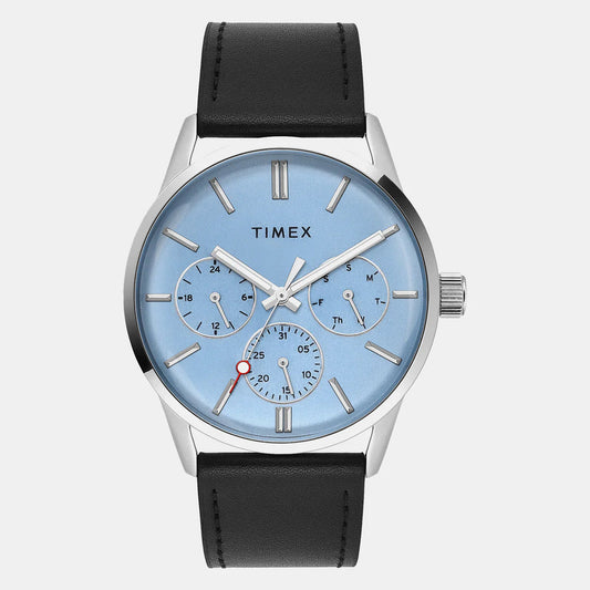 Timex TWEG25514 Trendline Quartz Multifunction Blue Dial Black Leather Strap Men's Watch