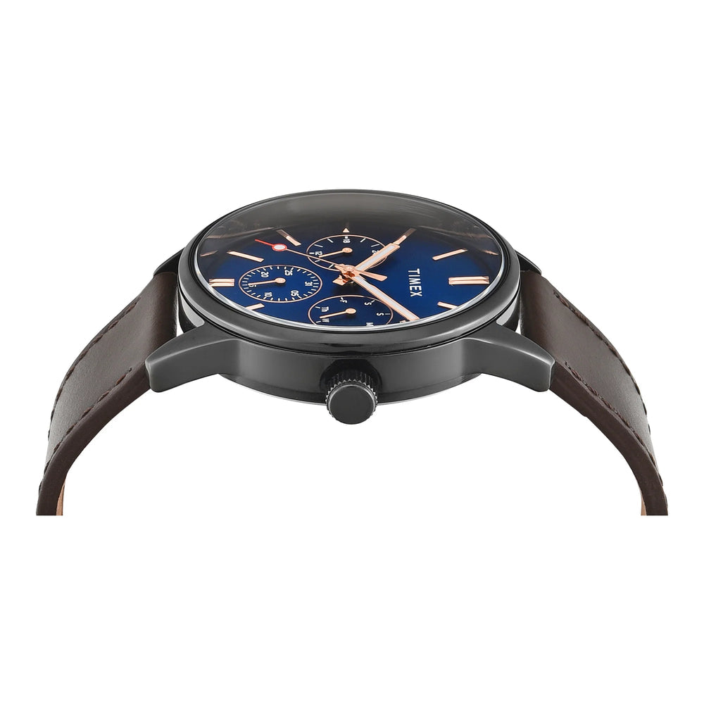 Timex TWEG25515 Trendline Quartz Analog Blue Dial Brown Leather Strap Men's Watch