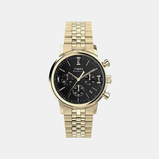 Timex TWEG26706 Quartz Analog Black Dial Chronograph Gold-Tone Stainless Steel Bracelet Watch For Men