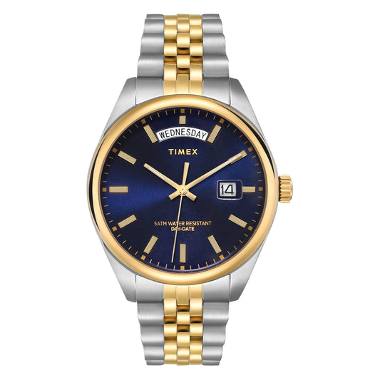 Timex TWEG27100 Quartz Analog Blue Round Dial Dual-Tone Stainless Steel Bracelet Watch For Men