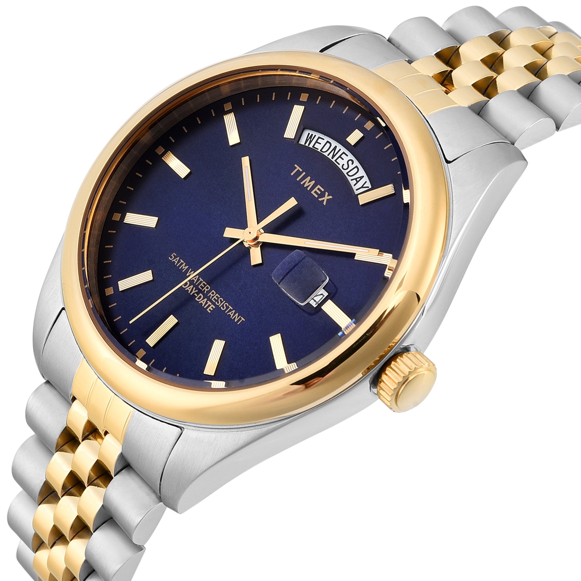 Timex TWEG27100 Quartz Analog Blue Round Dial Dual-Tone Stainless Steel Bracelet Watch For Men
