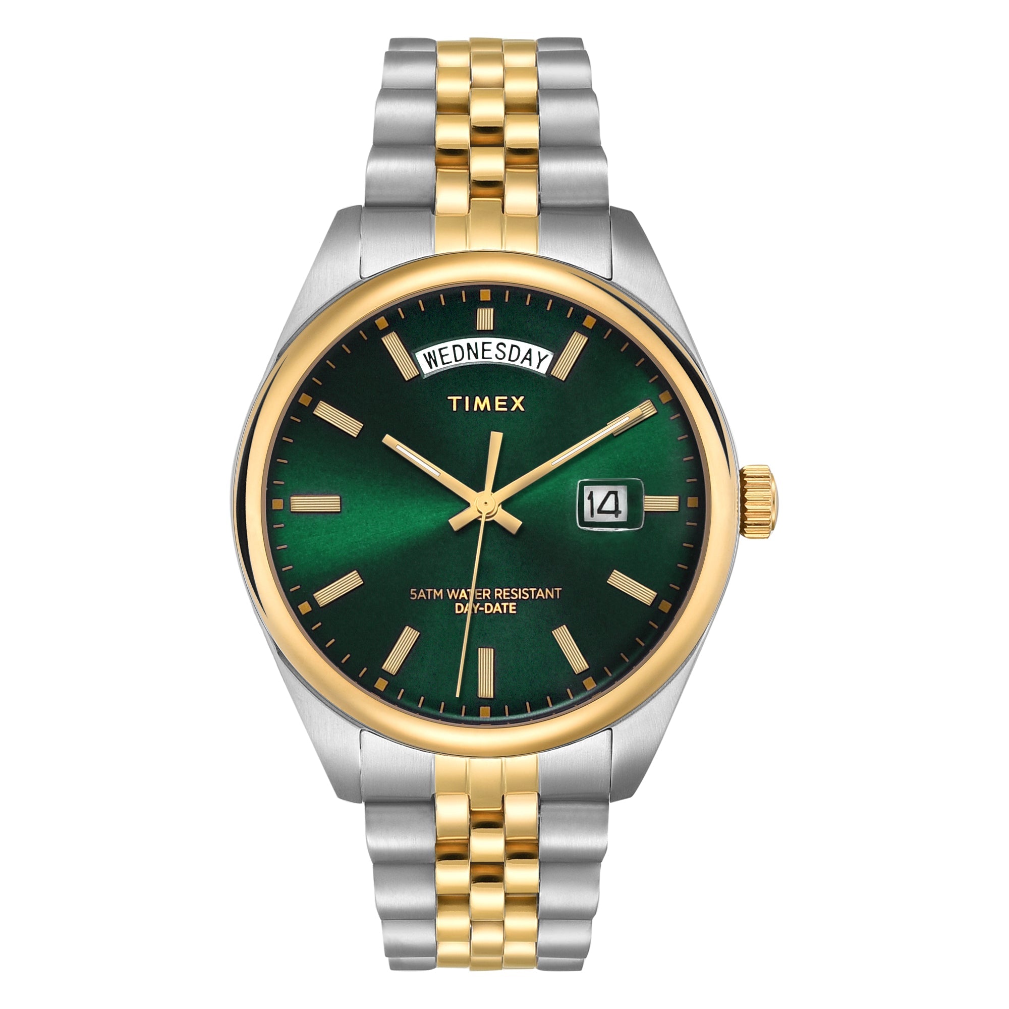 Timex TWEG27102 Quartz Analog Green Round Dial Two-Tone Stainless Steel Bracelet Watch For Men