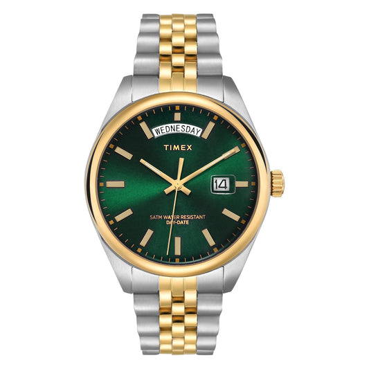 Timex TWEG27102 Quartz Analog Green Round Dial Two-Tone Stainless Steel Bracelet Watch For Men