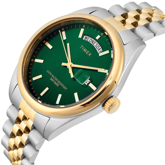 Timex TWEG27102 Quartz Analog Green Round Dial Two-Tone Stainless Steel Bracelet Watch For Men