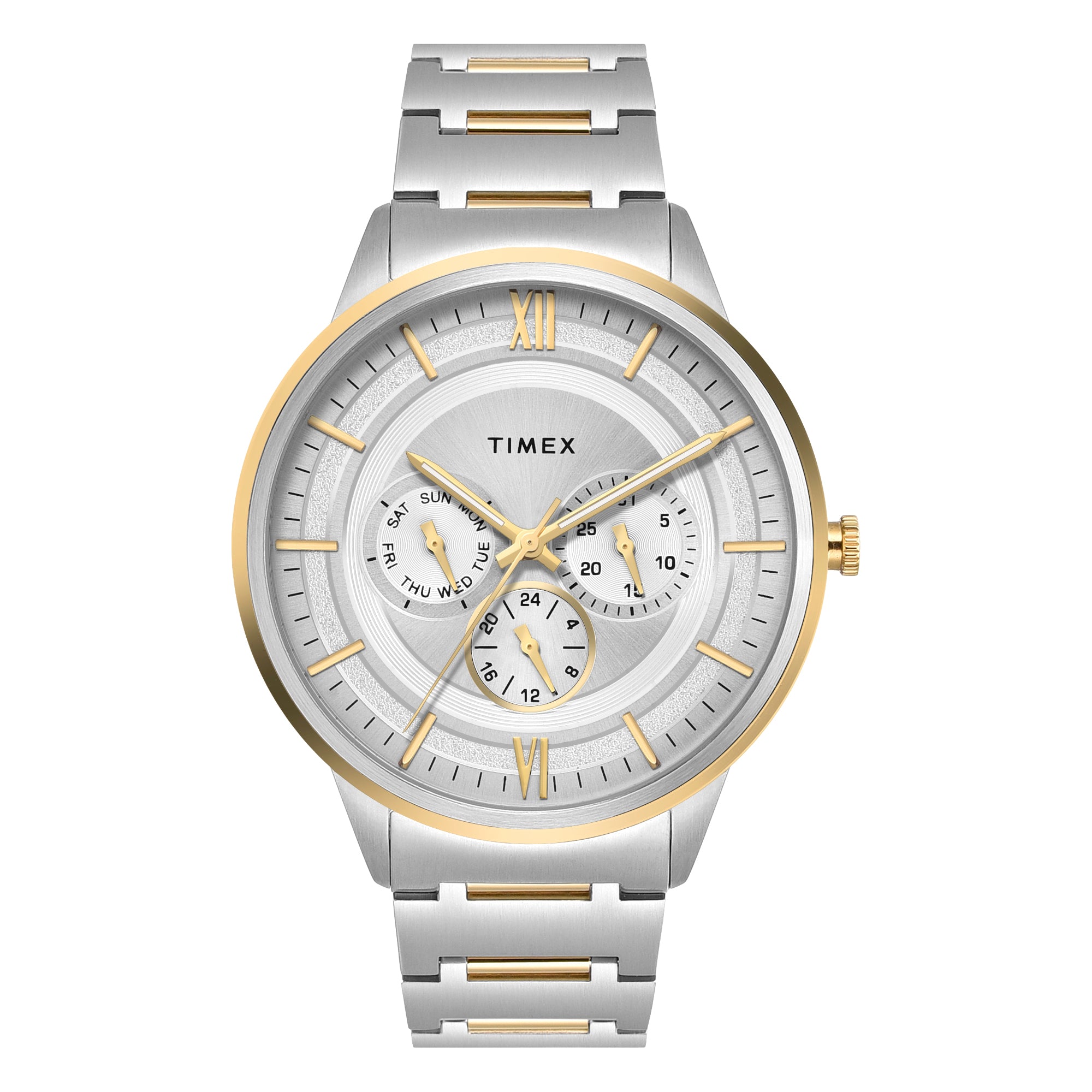 Timex TWEG28001 Men’s Silver Dial Quartz Multifunction Analog Round Stainless Steel Watch