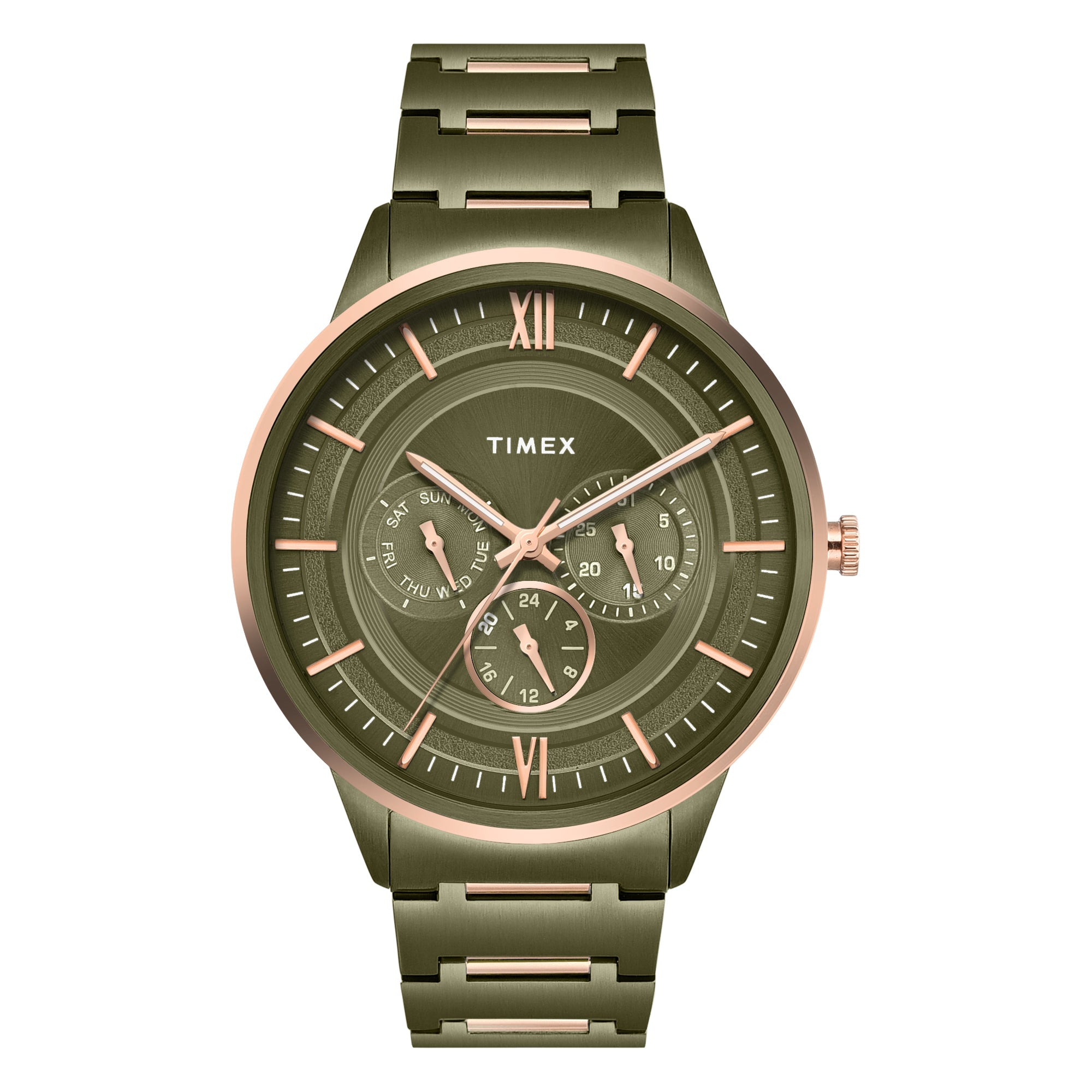 Timex TWEG28002 Men’s Green Dial Quartz Multifunction Analog Round Stainless Steel Watch