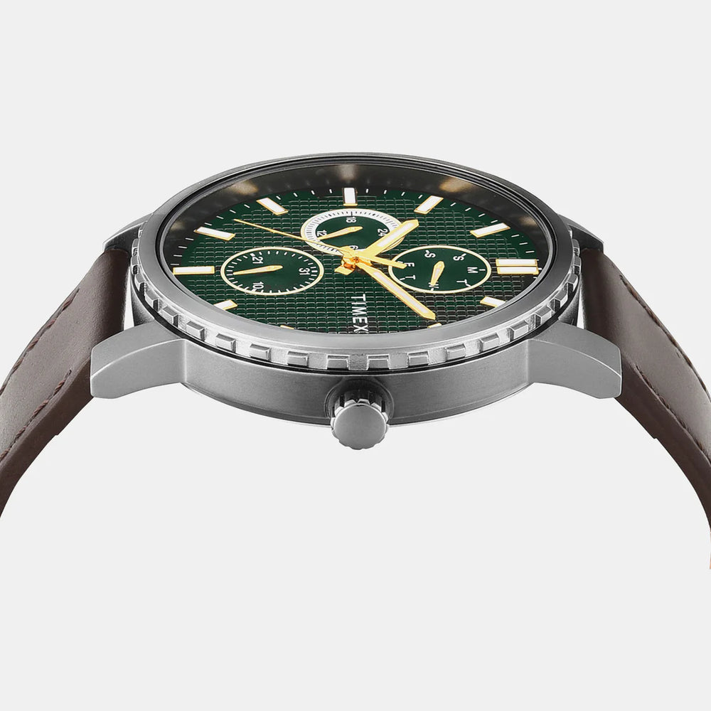 Timex TWEG34700 Trendline Quartz Multifunction Green Dial Brown Leather Strap Men's Watch