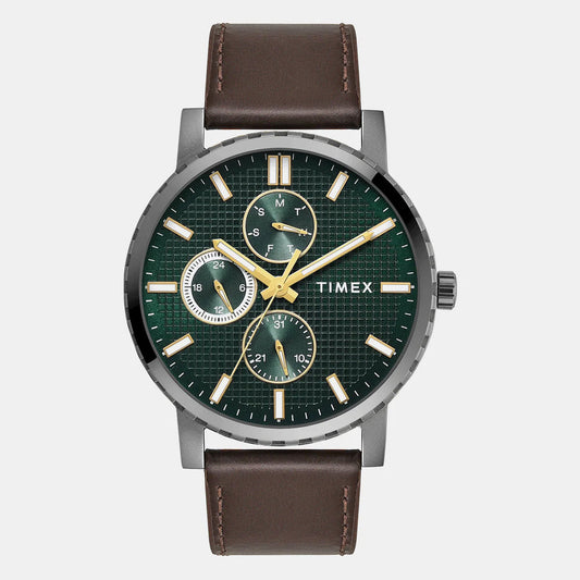 Timex TWEG34700 Trendline Quartz Multifunction Green Dial Brown Leather Strap Men's Watch