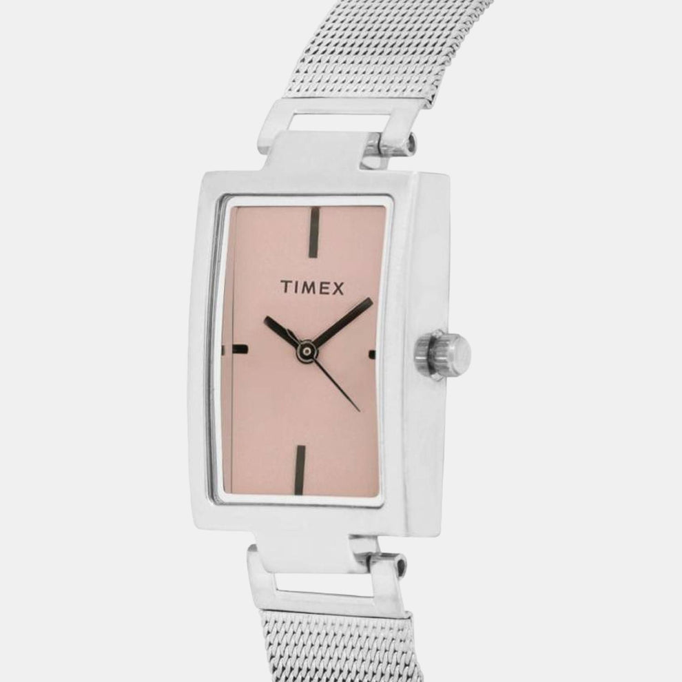 Timex TWEL11306 Women Analog Pink Dial Rose Silver Stainless Steel Bracelet Quartz Watch