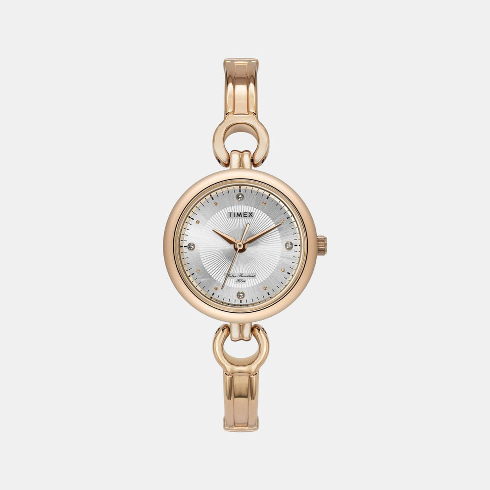 Timex TWEL11424 Women’s Silver Dial Rose‑Gold Stainless Steel Analog Watch