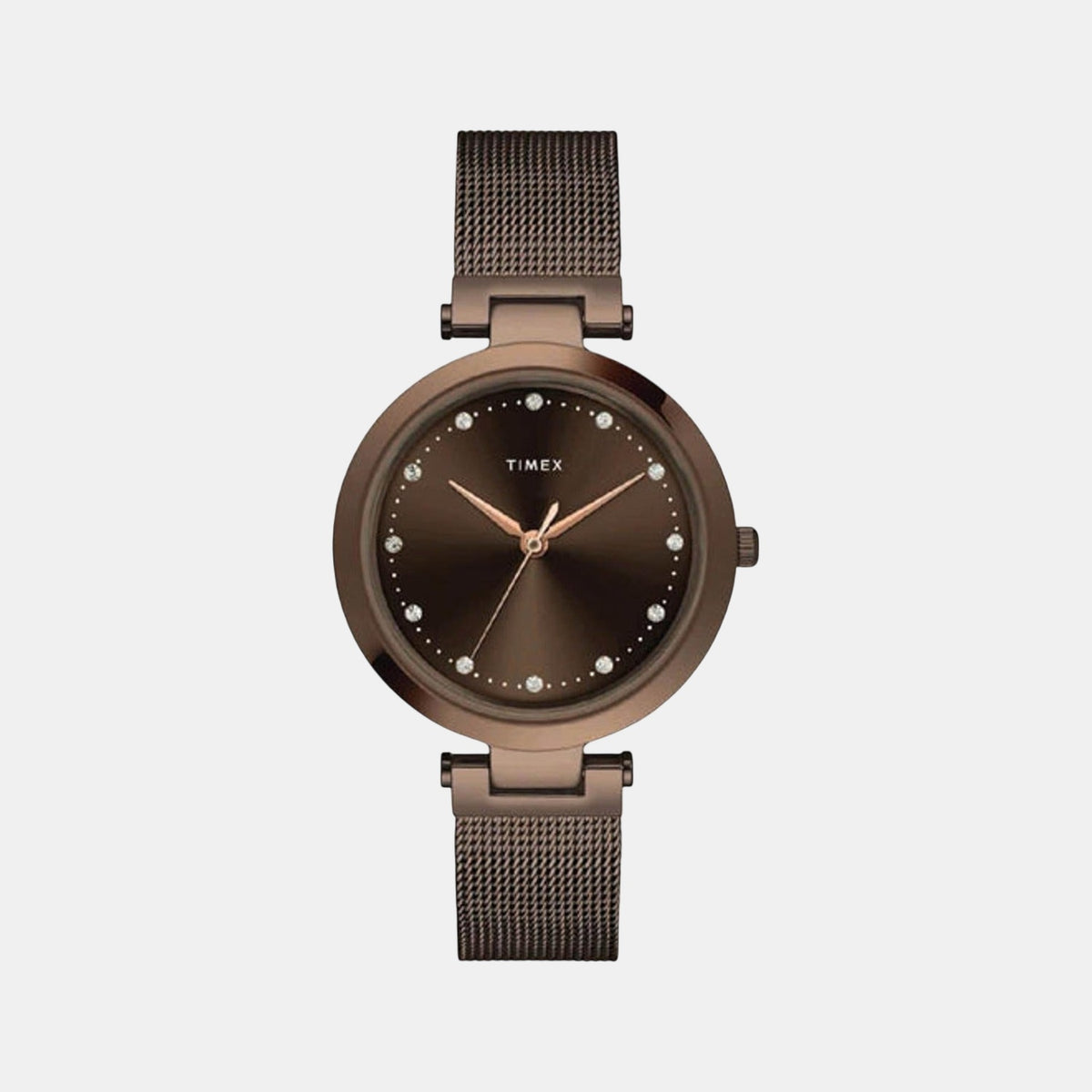 Timex TWEL11825 Brown Stainless Steel Mesh Bracelet Analog Women Watch – Brown Dial, Round Case, Quartz Movement