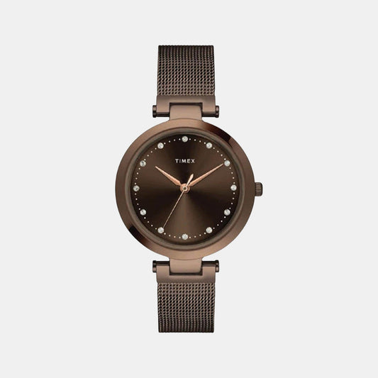 Timex TWEL11825 Brown Stainless Steel Mesh Bracelet Analog Women Watch – Brown Dial, Round Case, Quartz Movement
