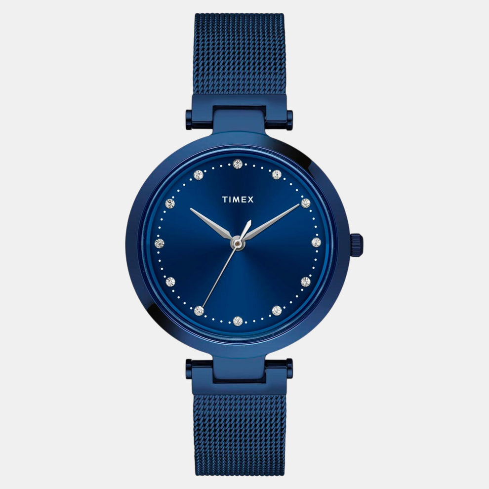 Timex TWEL11827 Women’s Blue Dial Analog Watch with Stainless Steel Strap